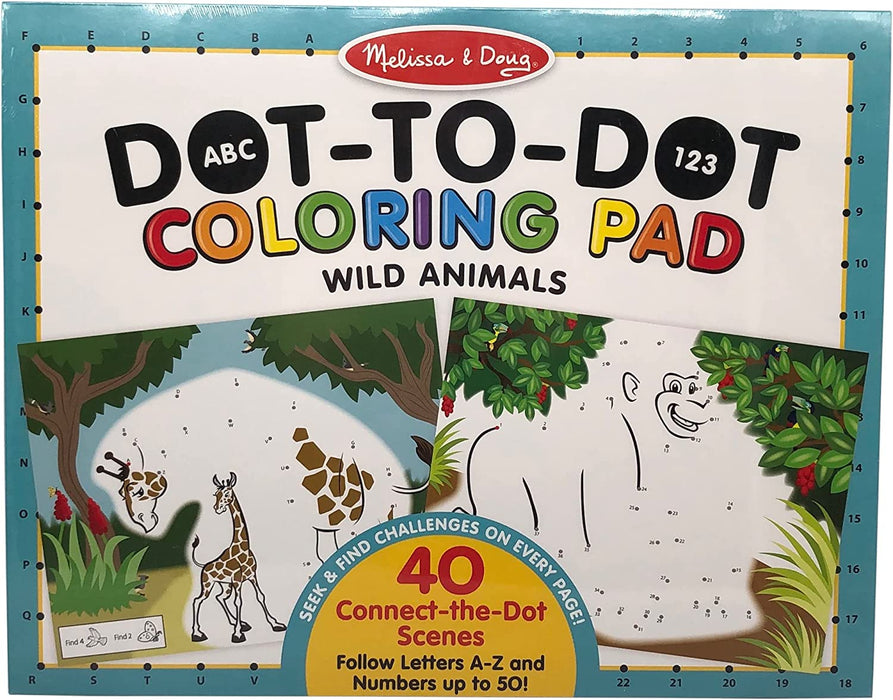 ABC-123 Dot-To-Dot Coloring Pad Wild Animals