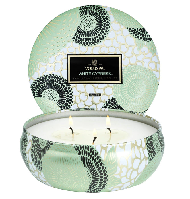 Candle White Cypress 3 Wick Tin