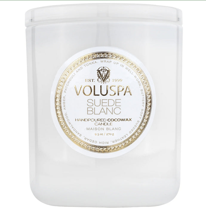 Candle 9.5oz Classic Suede Blanc