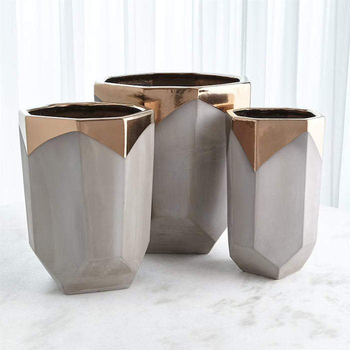 Container Faceted Banded Bronze Lg