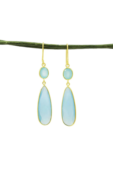 Earrings Aqua Chalcedony & Gold Teardrop