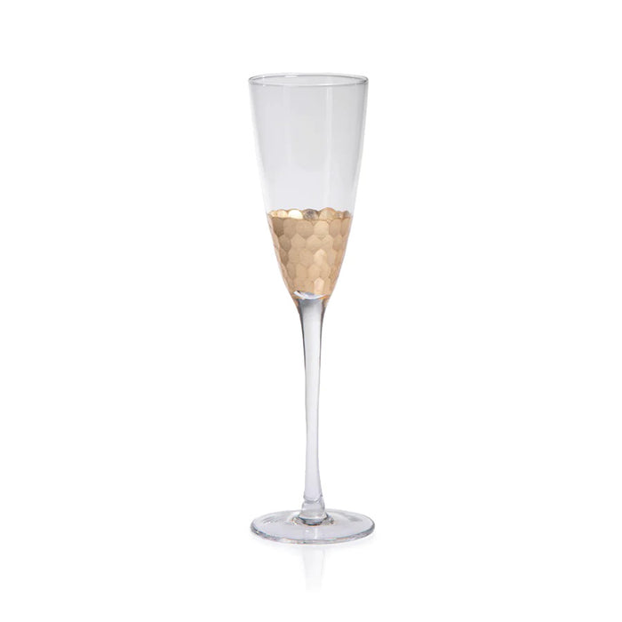 Flue Champagne Fez Cut Glass W/Gold Leaf