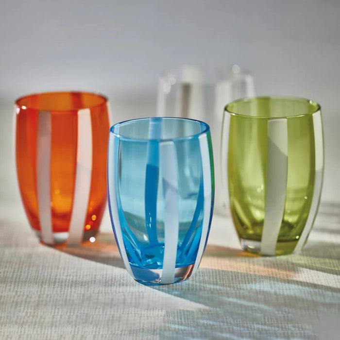 Glass Stemless Portofino Aqua White Stripes