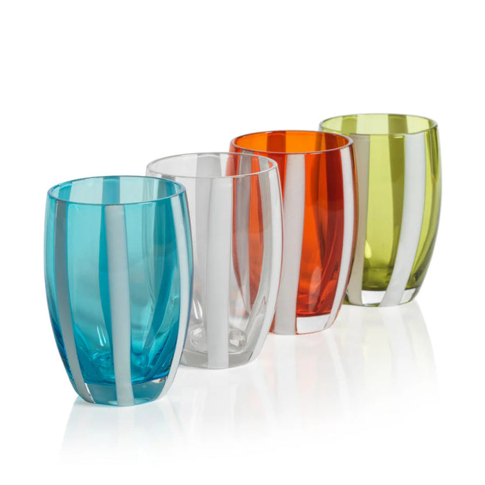 Glass Stemless Portofino Aqua White Stripes