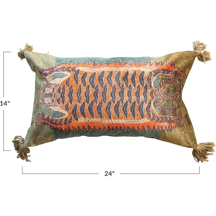 Pillow Lumbar w/ Tigers Cotton Blend Velvet