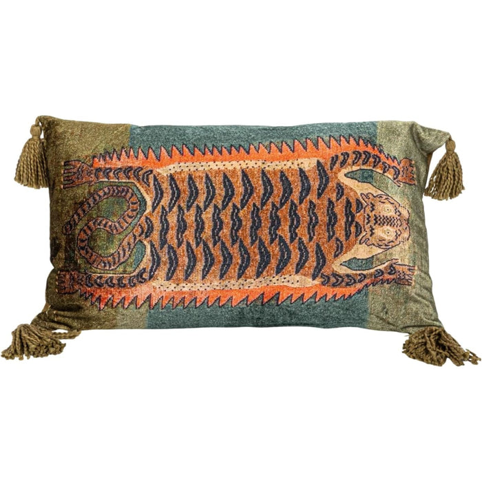 Pillow Lumbar w/ Tigers Cotton Blend Velvet